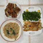 pasta, fish, broccoli on plates